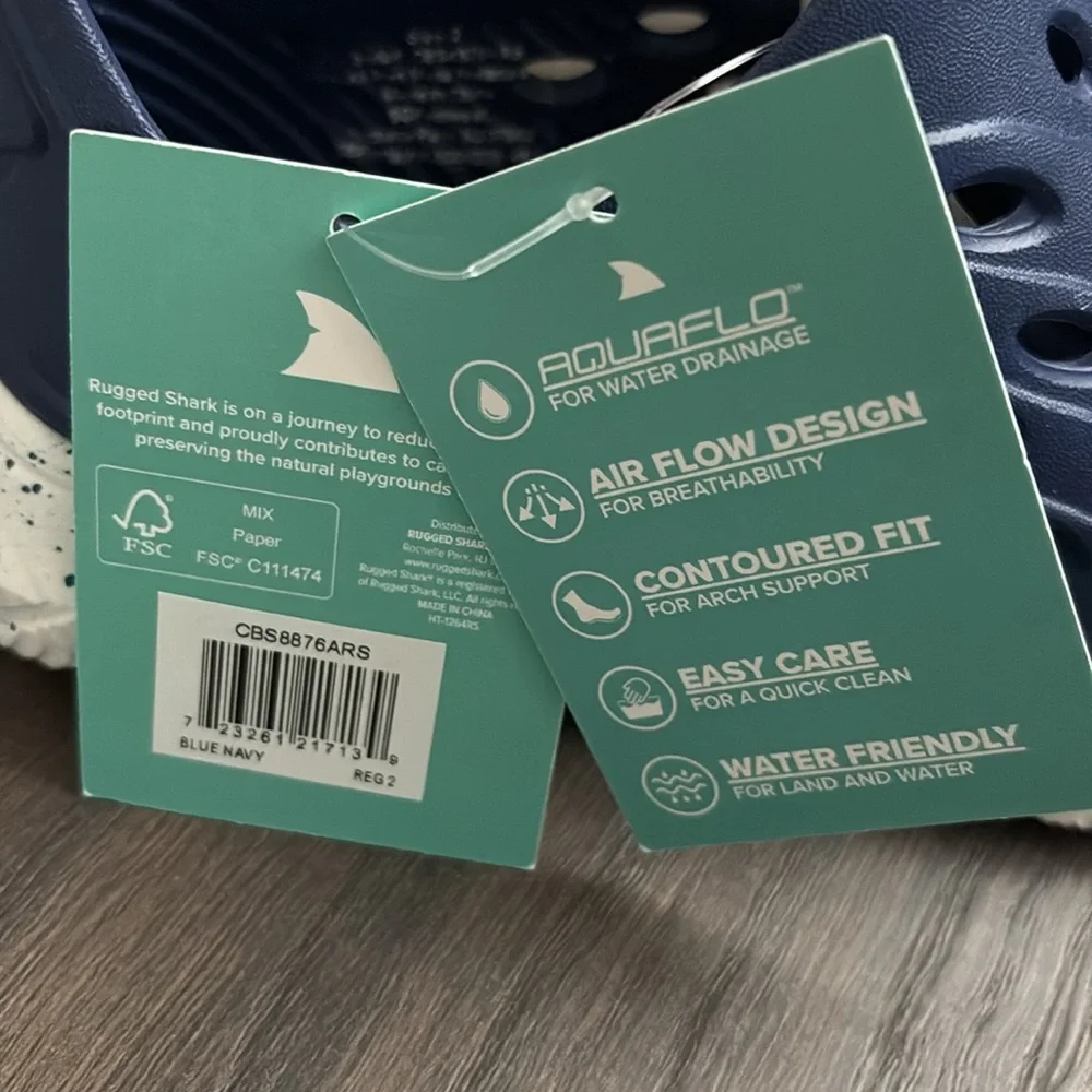 NWT Rugged Shark Rift Slip-On Water Shoes - navy blue - youth size 2